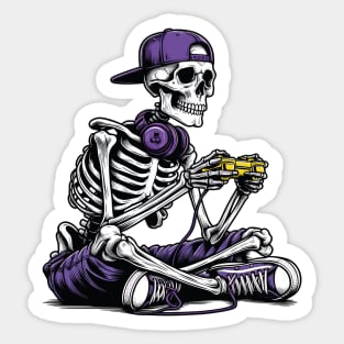 Halloween Skeleton Playing Video Games Sticker
